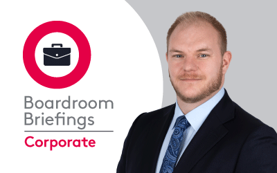 Boardroom Briefings Corporate branding with briefcase logo with Stuart Watson.
