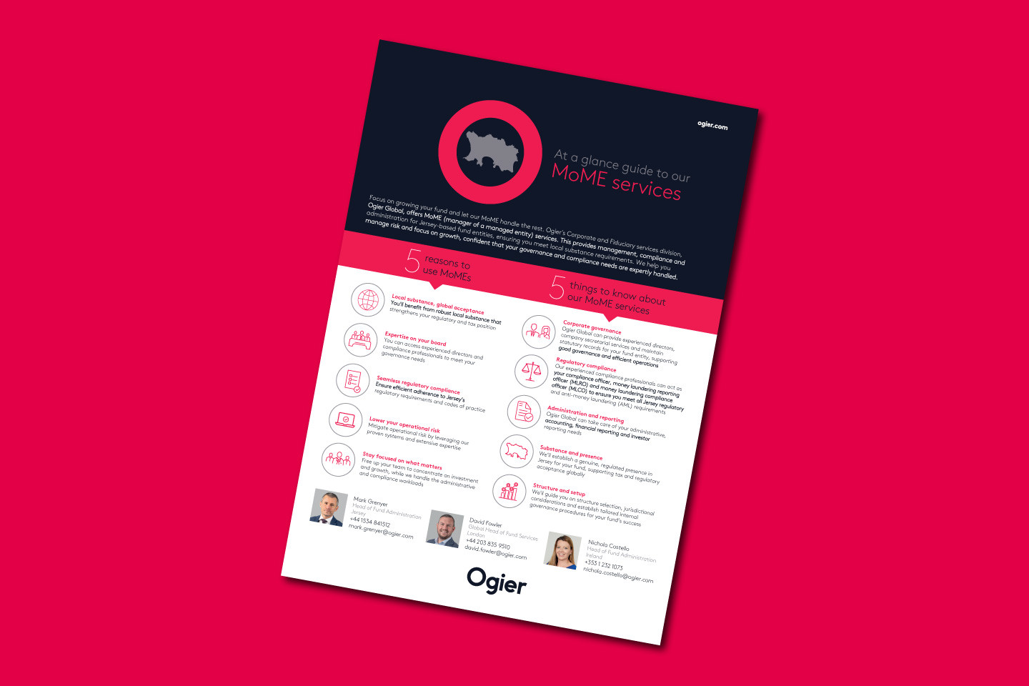 an A4 sheet explaining Ogier Globals MoME services