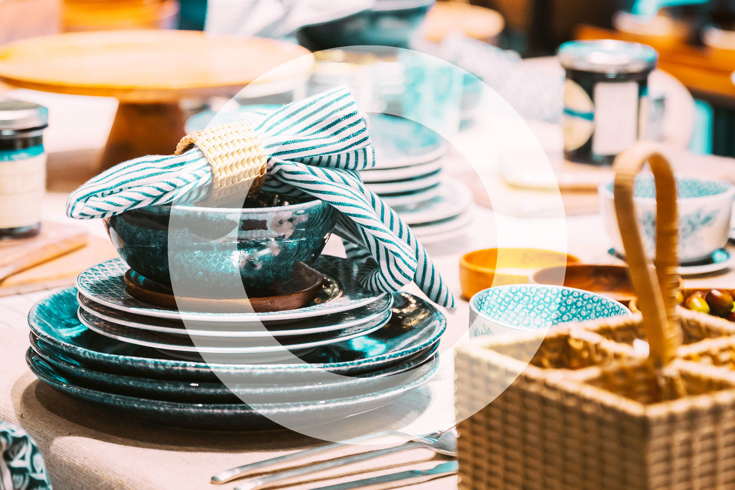 Plates Laid Out On Dinner Table