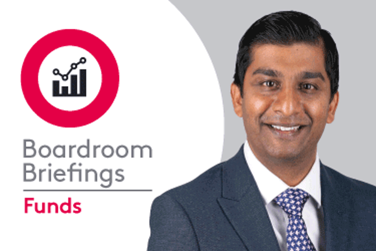 Boardroom Briefings Funds branding with stylised chart logo with Nikki Shah