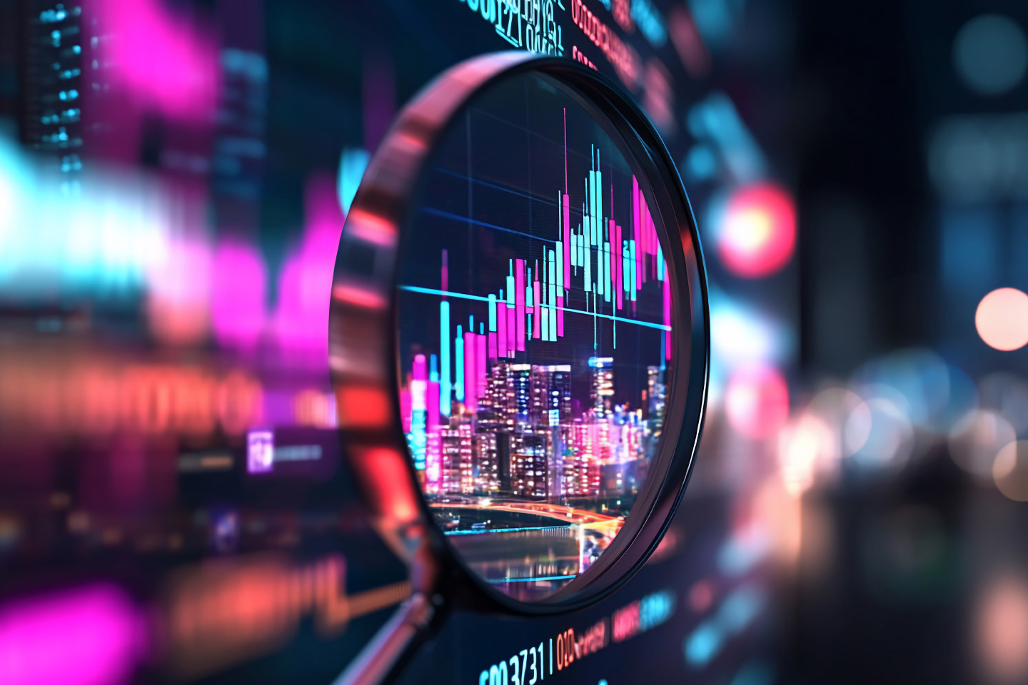 Cityscape With Magnifying Glass