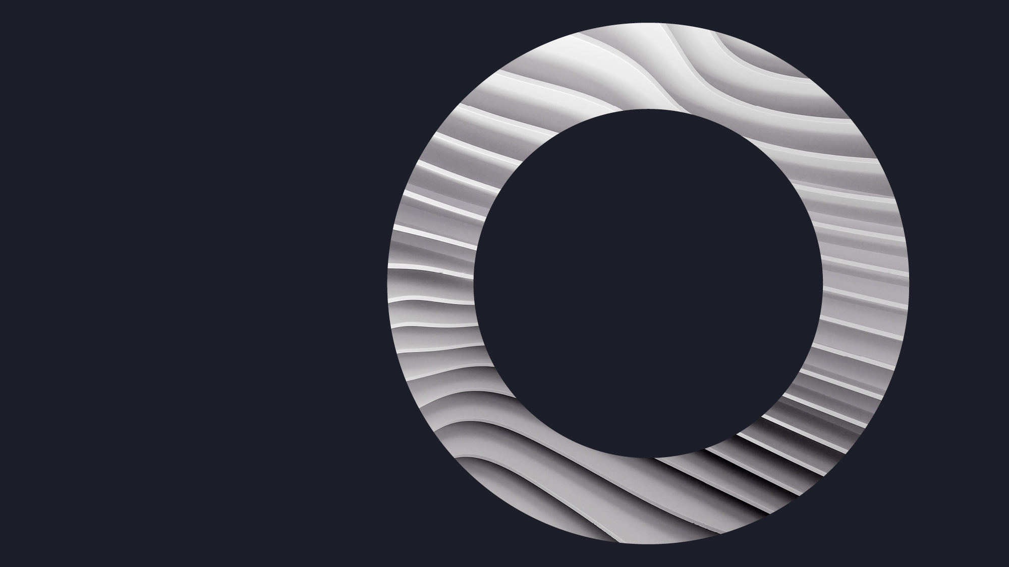 Grey 'O' with swirled pattern on black background