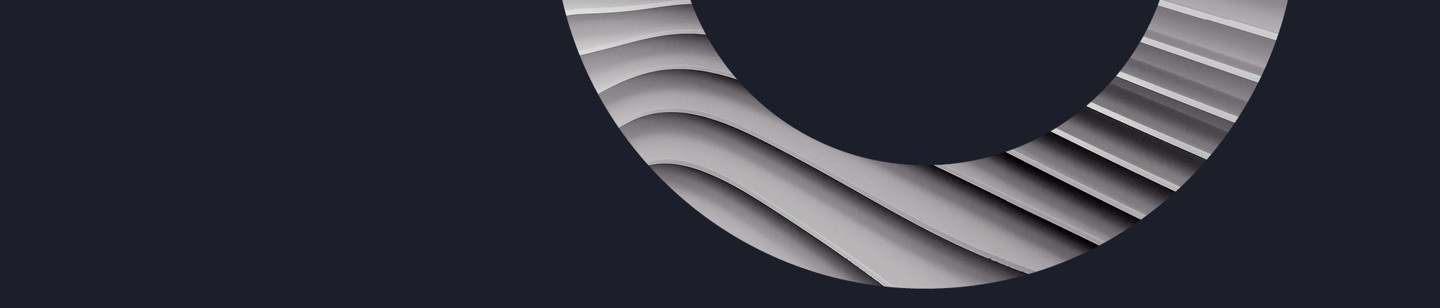 Grey 'O' with swirled pattern on black background