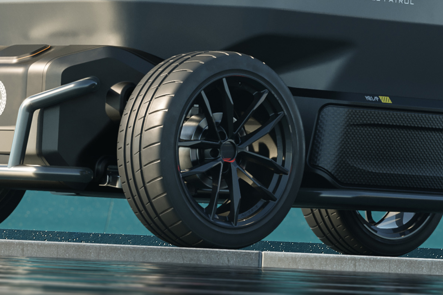 mobile robot close up of wheel