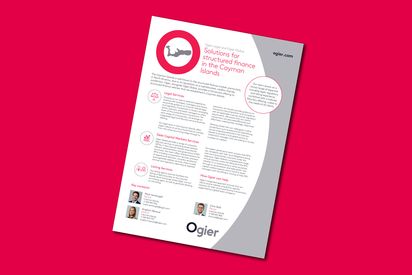 Cayman Islands structured services guide on pink background