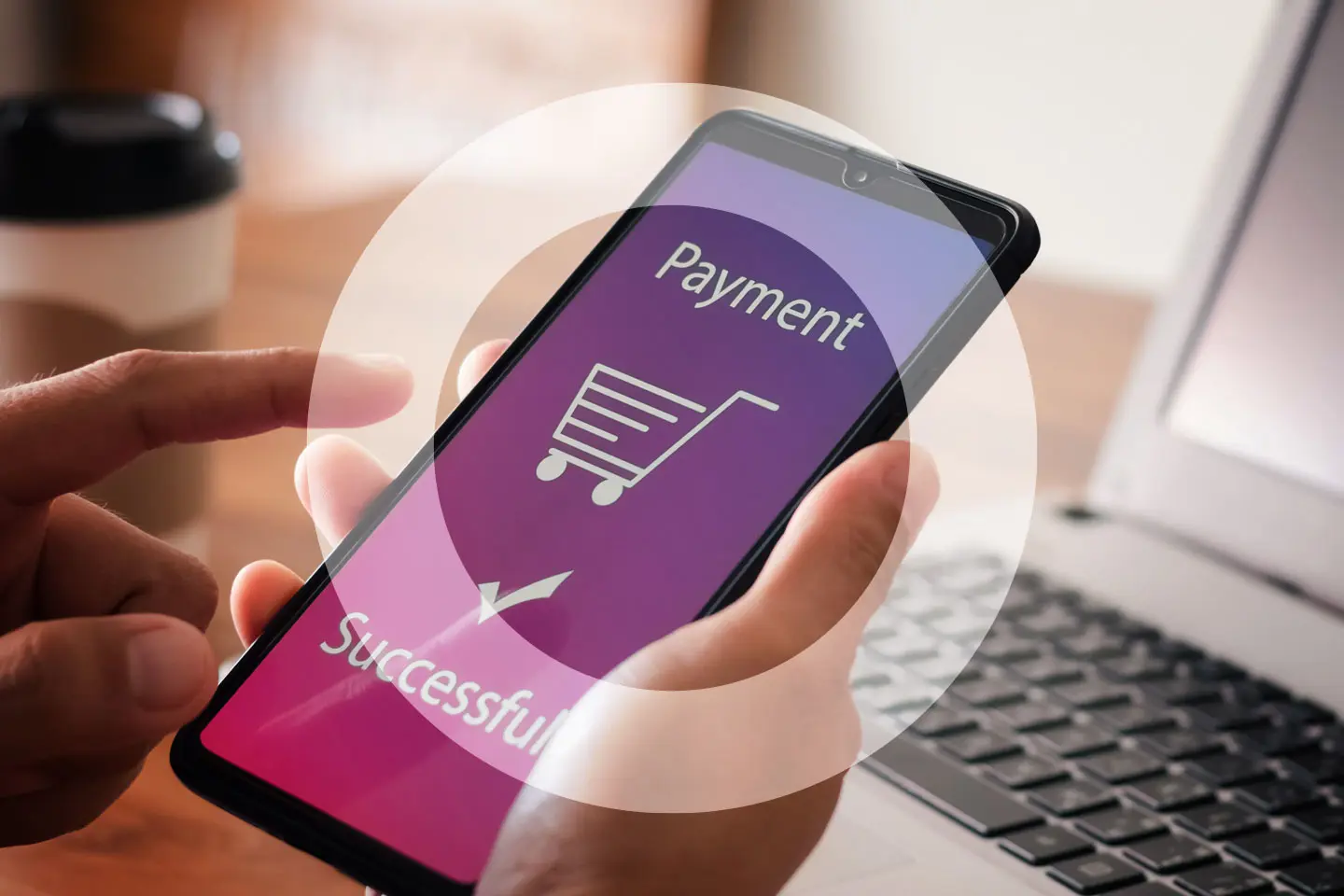 Phone with shopping basket icon on screen