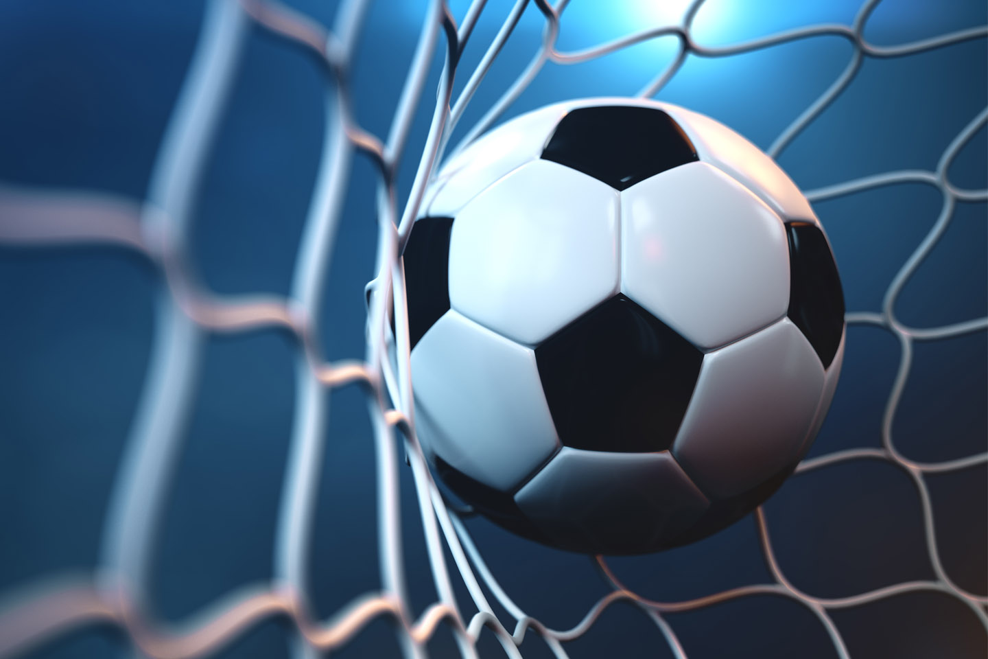 football in a net on blue background