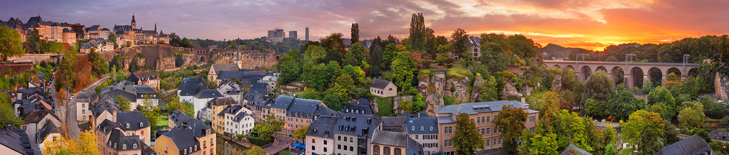 Panoramic photo of Luxembourg houses and buildings at sunset
