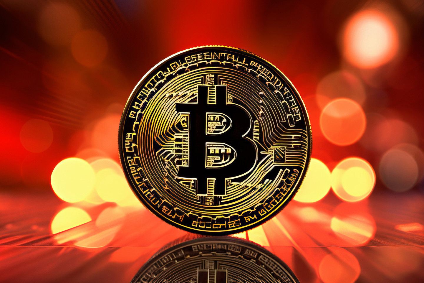 gold bitcoin change on red backgorund