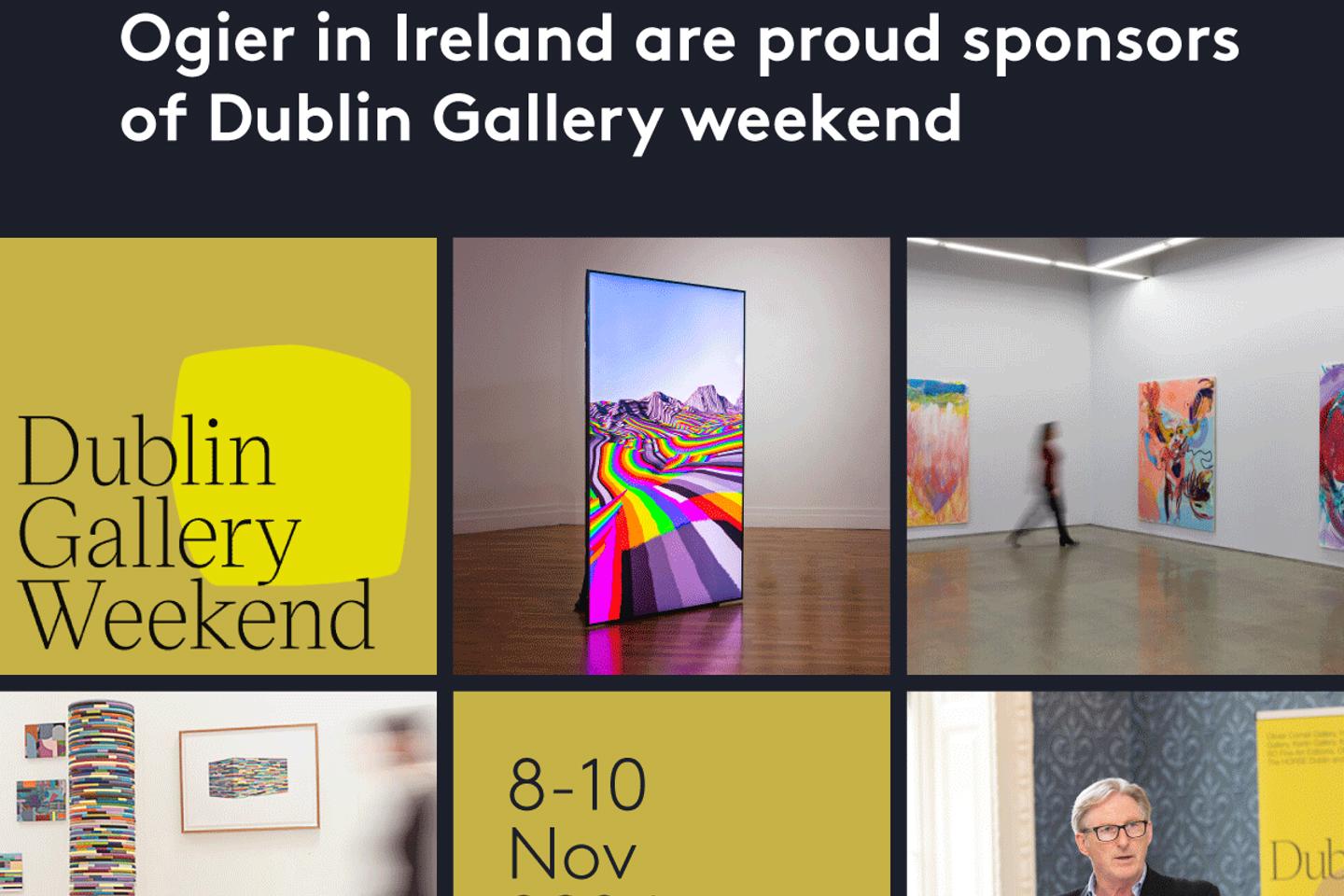 Ogier Ireland sponsorship announcement for Dublin Gallery Weekend featuring event artwork, logo and dates 8 to 10 November 2024