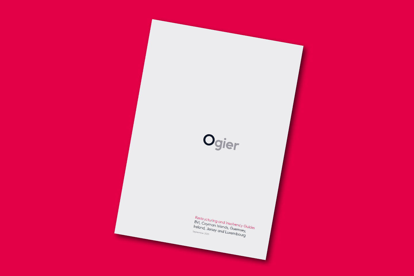 Ogier Restructuring and Insolvency Guides cover with minimalist light background and Ogier logo, red title text at the bottom#