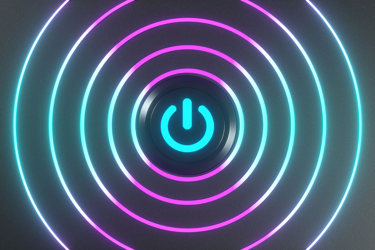 on button surrounded by pink and blue LED rings