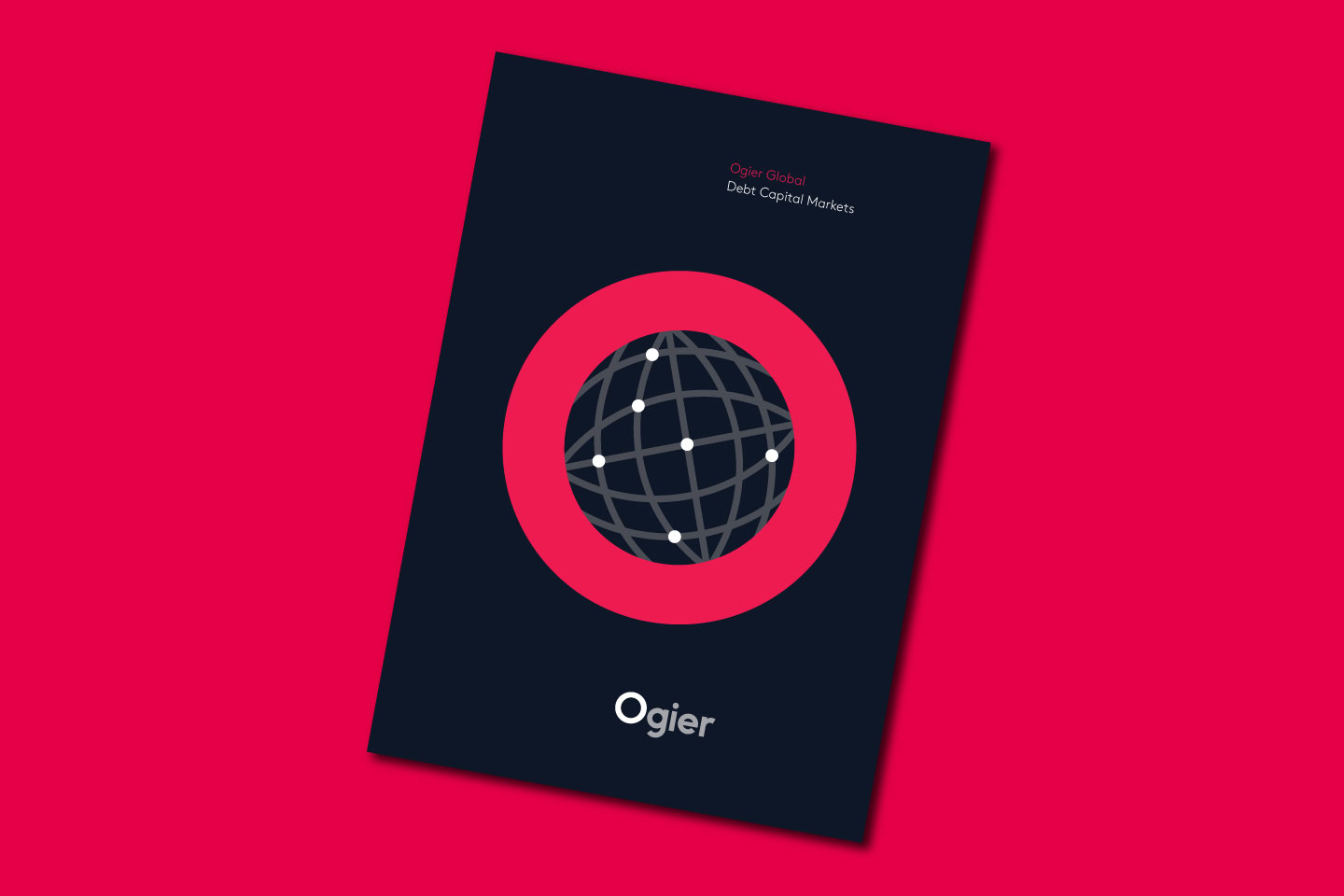 Ogier Global Debt Capital Markets cover features a stylised globe illustration with network lines and a bold circular outline