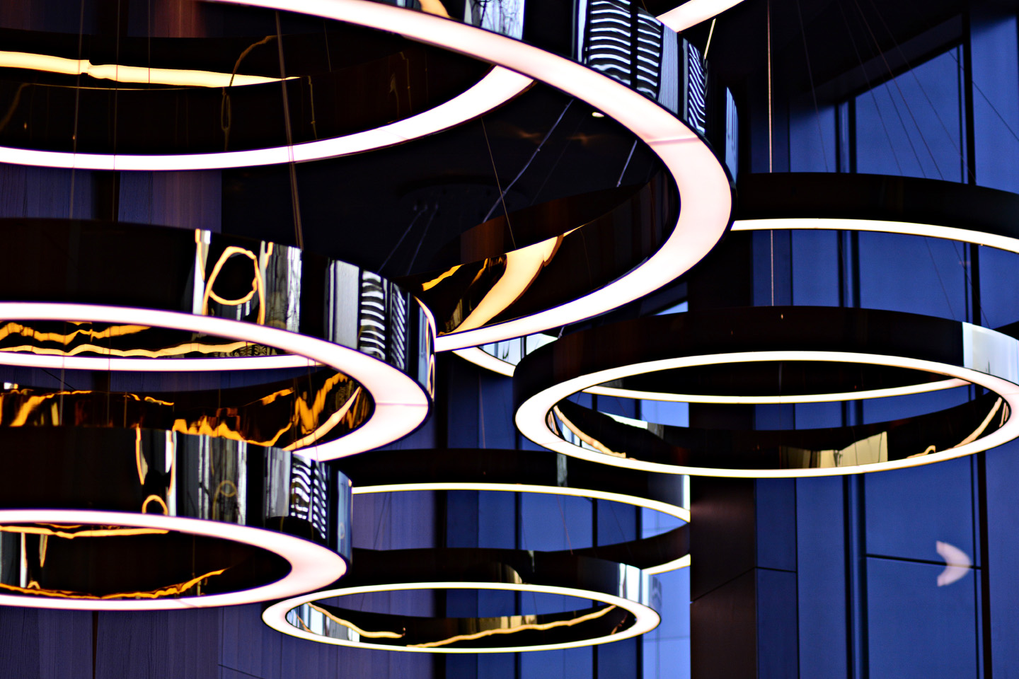 modern circular hanging lights closeup