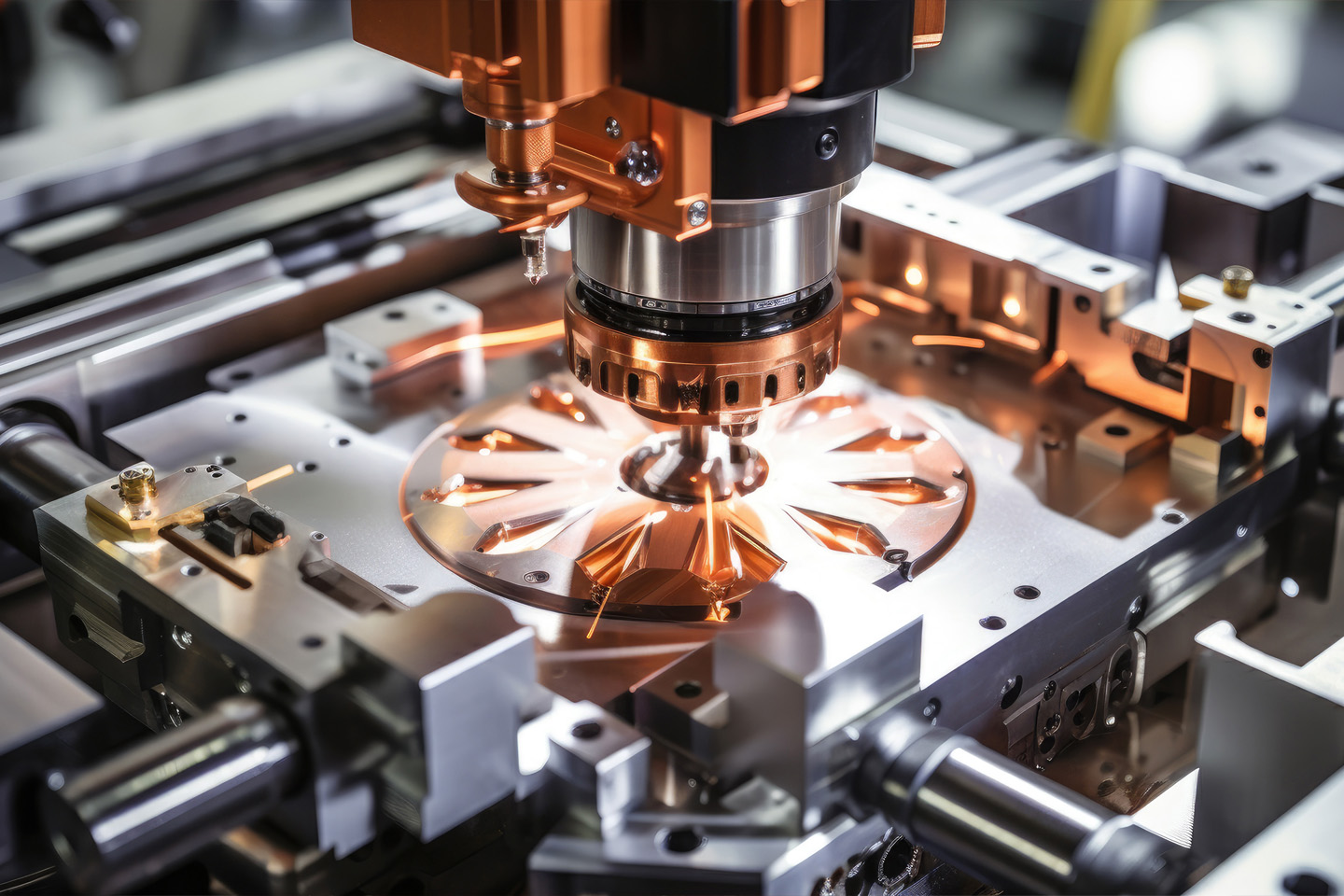 copper and silver machine components 